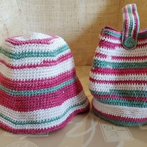 100% Cotton Handmade Bucket Hat with Bucket Handbag Set